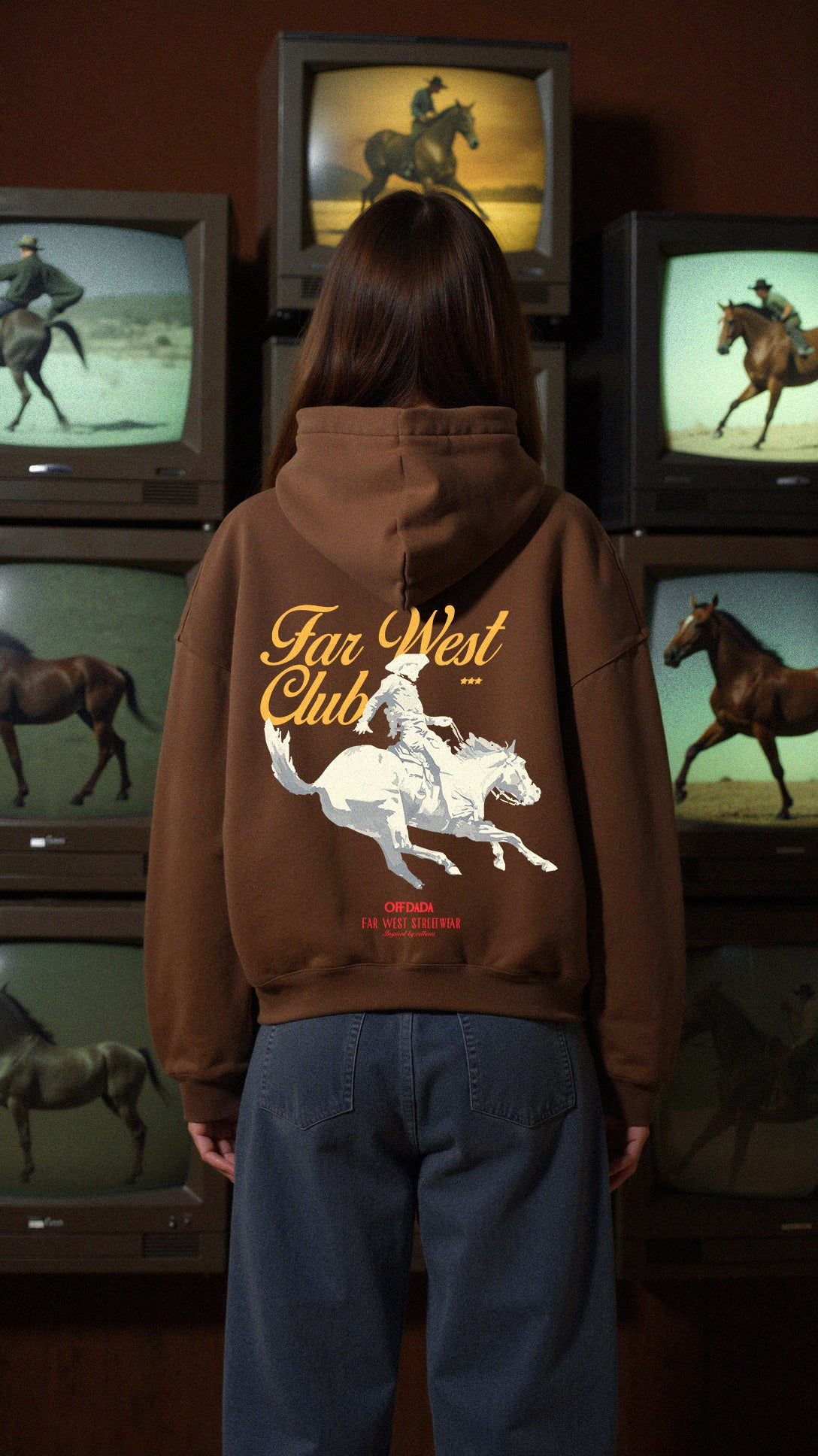 FAR WEST CLUB HEAVY HOODIE IN BROWN