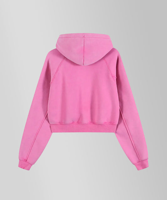 Offdada Cropped Zip-Through Hoodie in Pink/Black