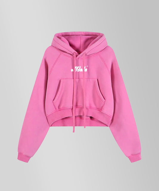 Offdada Cropped Zip-Through Hoodie in Pink/Black