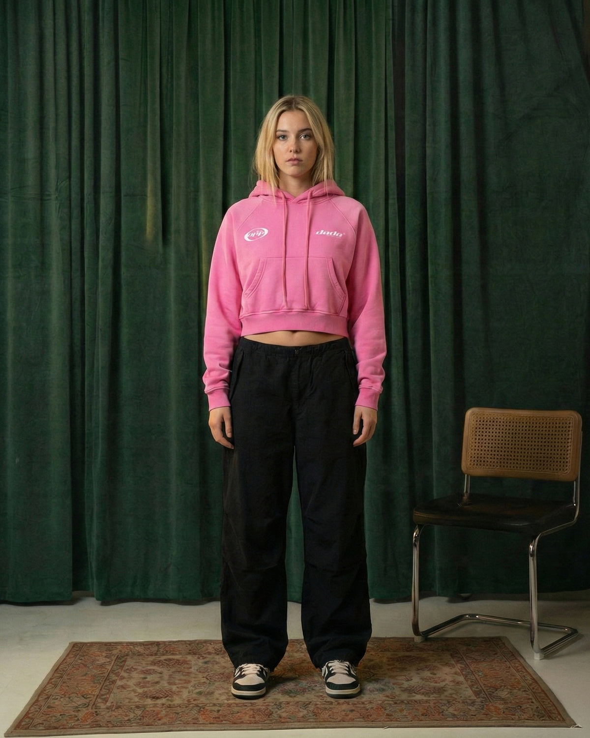Offdada Snow Washed Cropped Hoodie in Pink