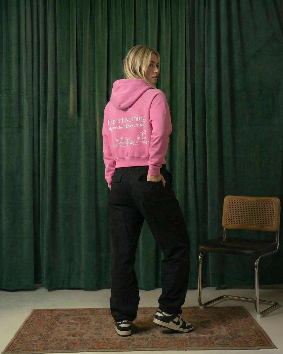 Offdada Snow Washed Cropped Hoodie in Pink