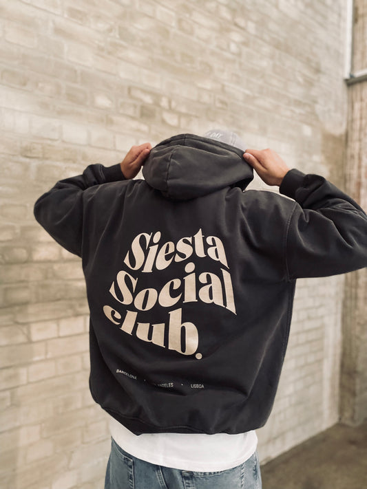 SIESTA SOCIAL CLUB HOODIE - Oversize Heavyweight Hoodie in Carbon Grey