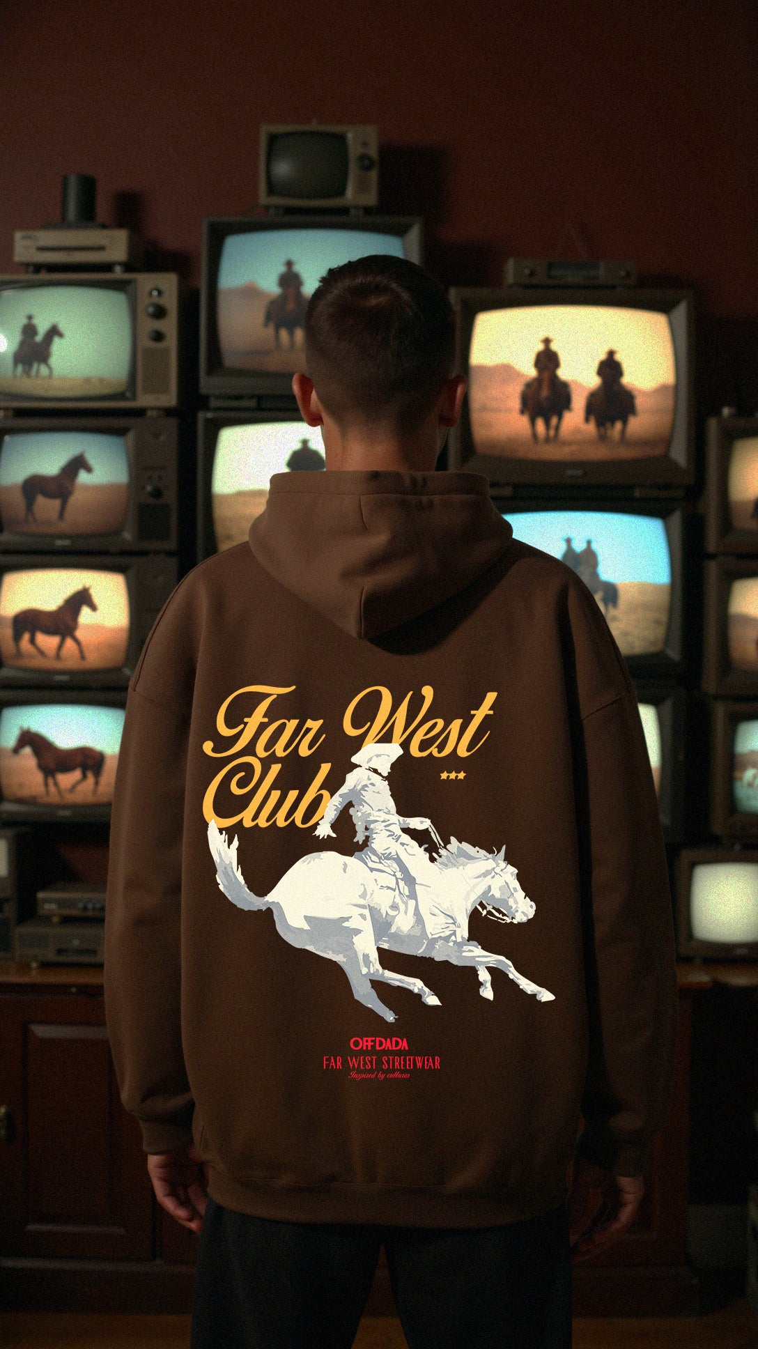 FAR WEST CLUB HEAVY HOODIE IN BROWN