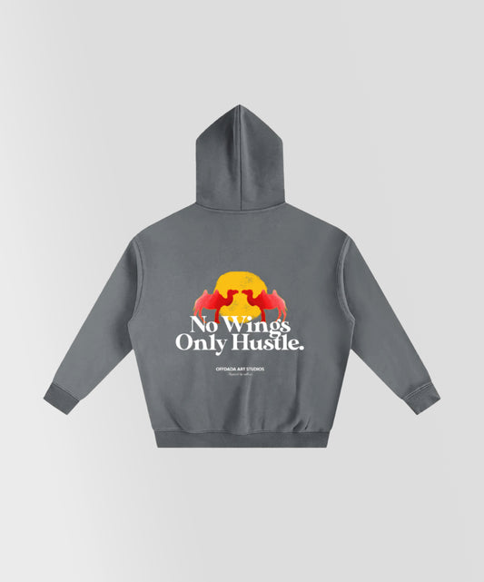 NO WINGS ONLY HUSTLE HOODIE IN GRAY