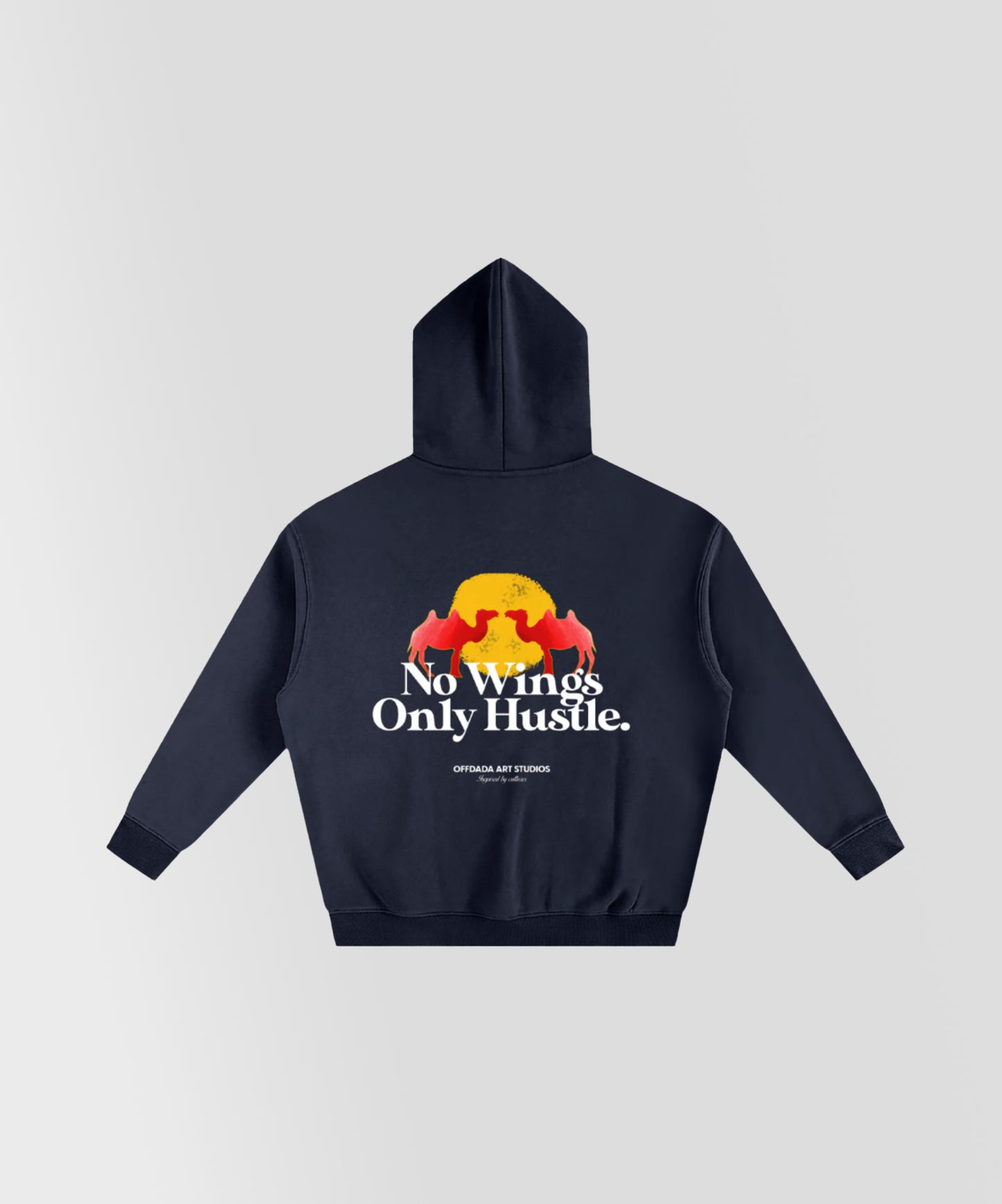 NO WINGS ONLY HUSTLE HOODIE IN NAVY BLUE