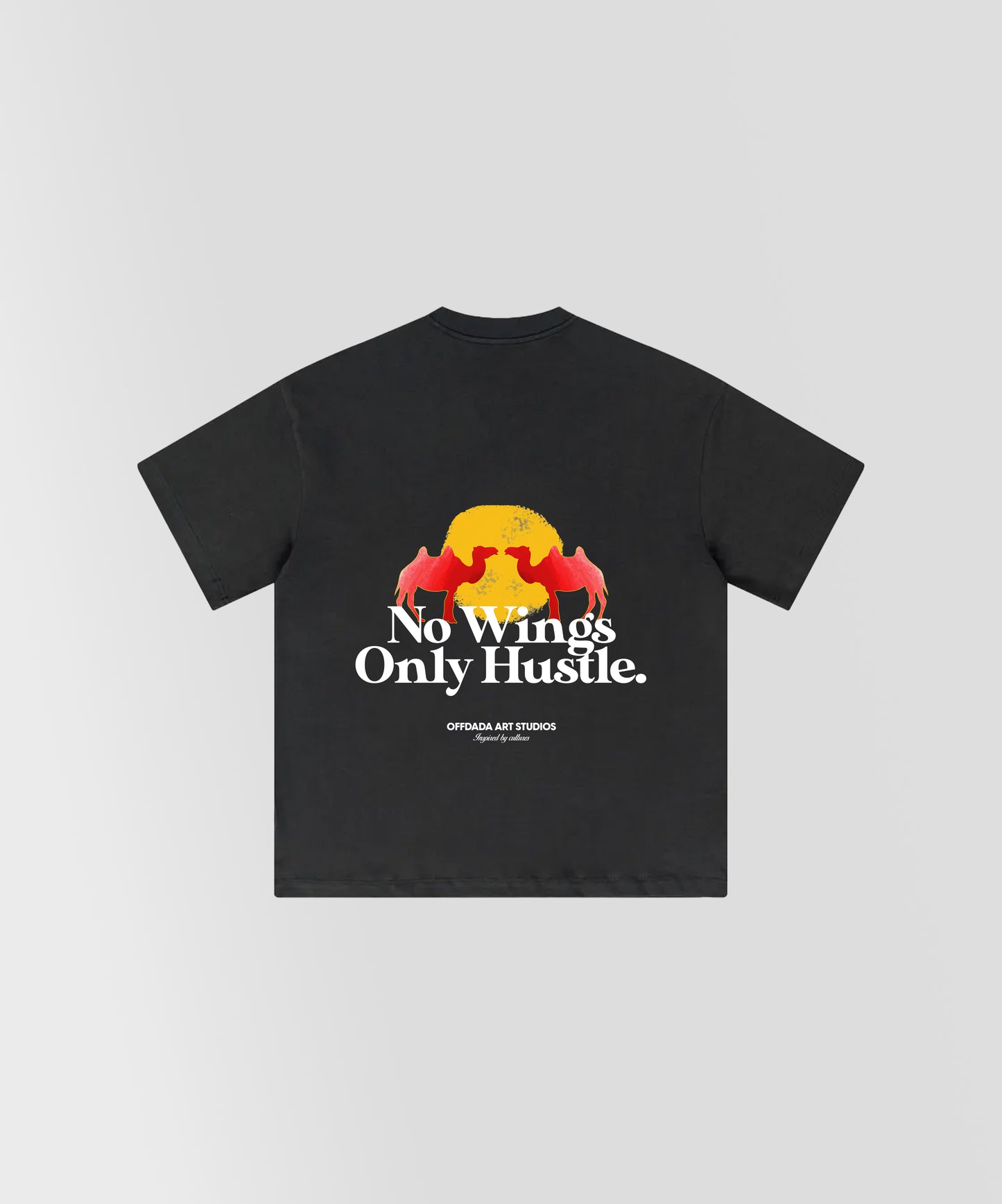 NO WINGS ONLY HUSTLE TEE IN DARK GREY