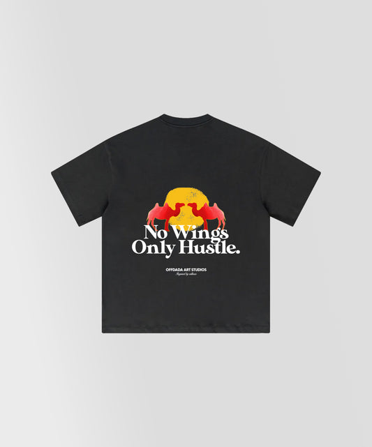 NO WINGS ONLY HUSTLE TEE IN DARK GREY