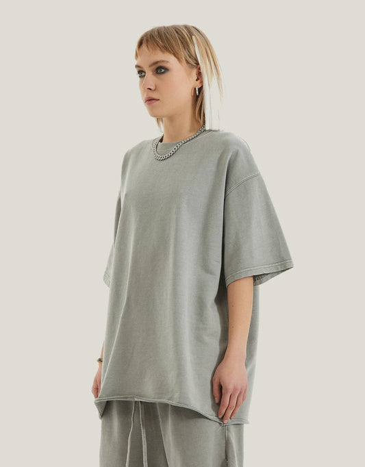 FLEX FAST. DIE OLD - Unisex Faded Raw Hem T-shirt in light grey - Offdada Store