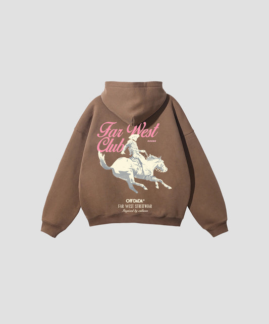 FarWest Oversize Fleeced Hoodie in Brown