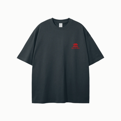 NO WINGS ONLY HUSTLE TEE IN DARK GREY