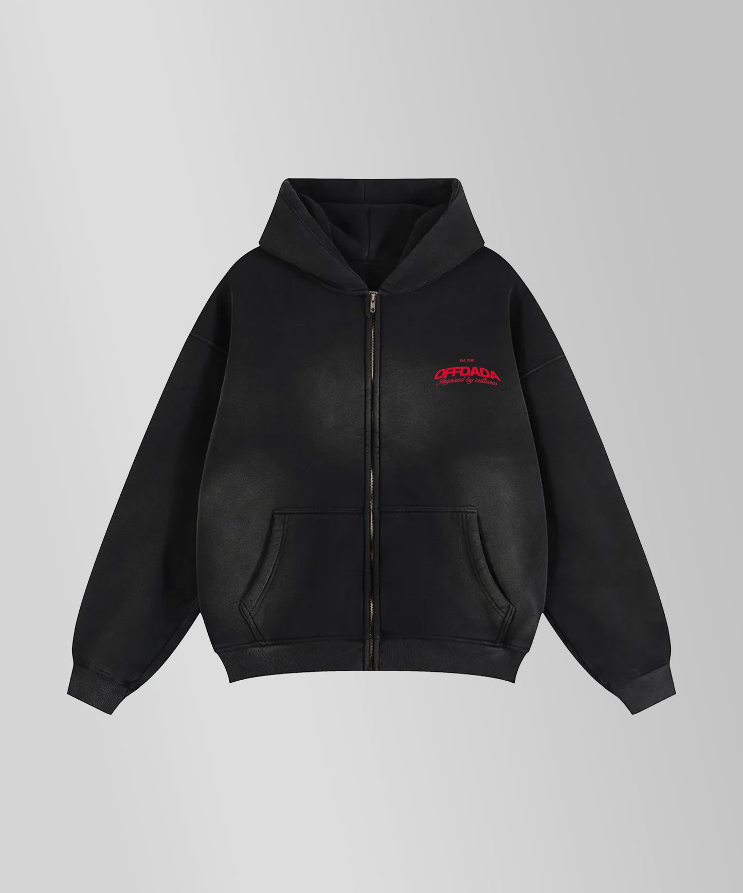 Offdada Zip-Through Boxyfit Hoodie in black