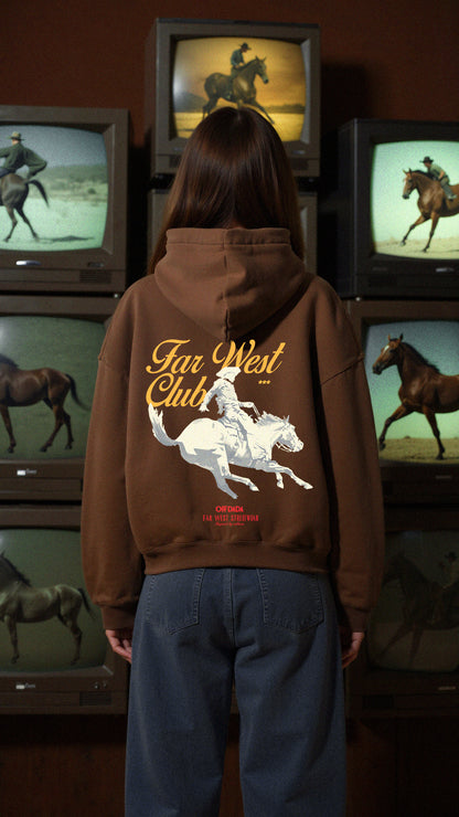 FAR WEST CLUB HEAVY HOODIE IN BROWN