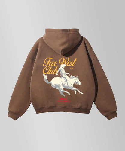 FAR WEST CLUB HEAVY HOODIE IN BROWN