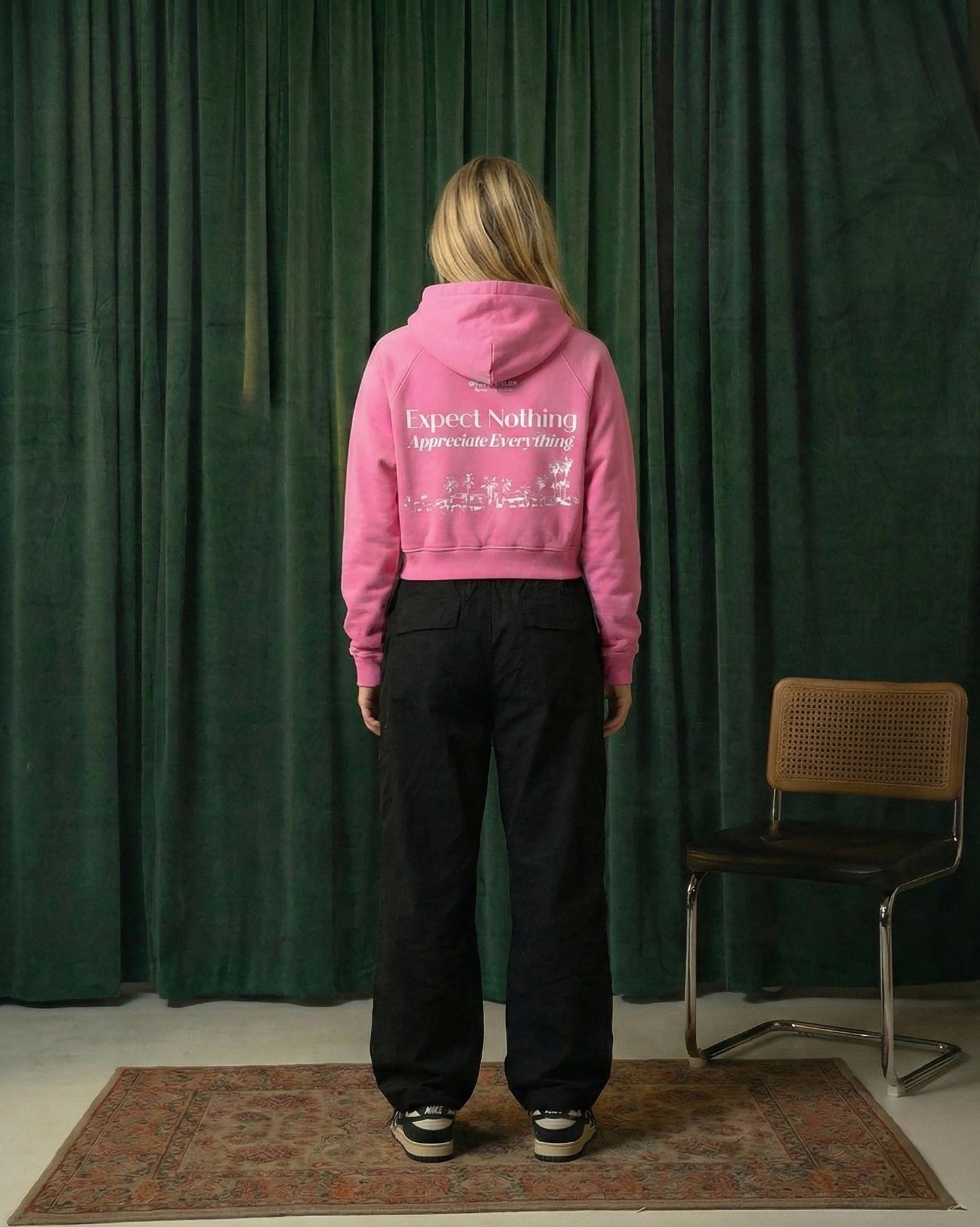 Offdada Snow Washed Cropped Hoodie in Pink