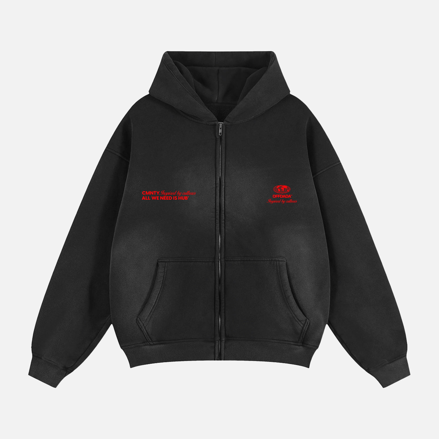 HUBB LOVE ARABIC WRLD ZIP HOODIE IN BLACK