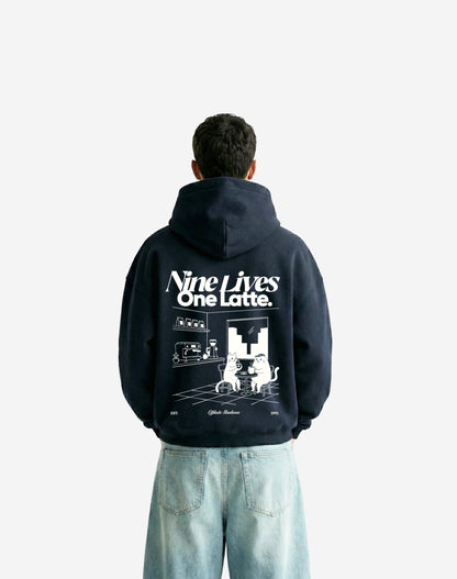 Nine lives one latte black boxy fit hoodie