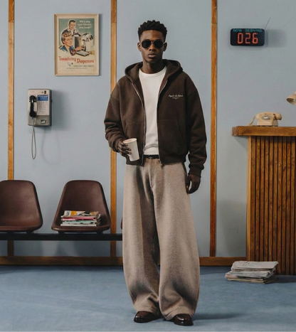 OFFDADA WARM BOXY ZIPPER HOODIE