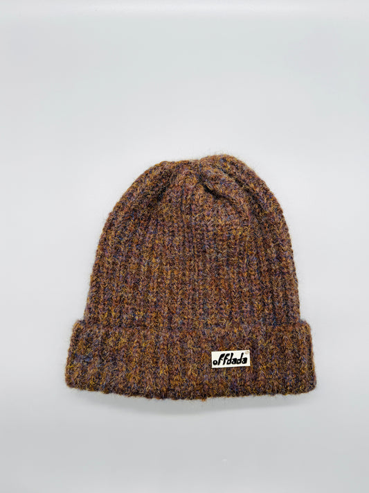 Chunky knitted double roll beanie in Brown