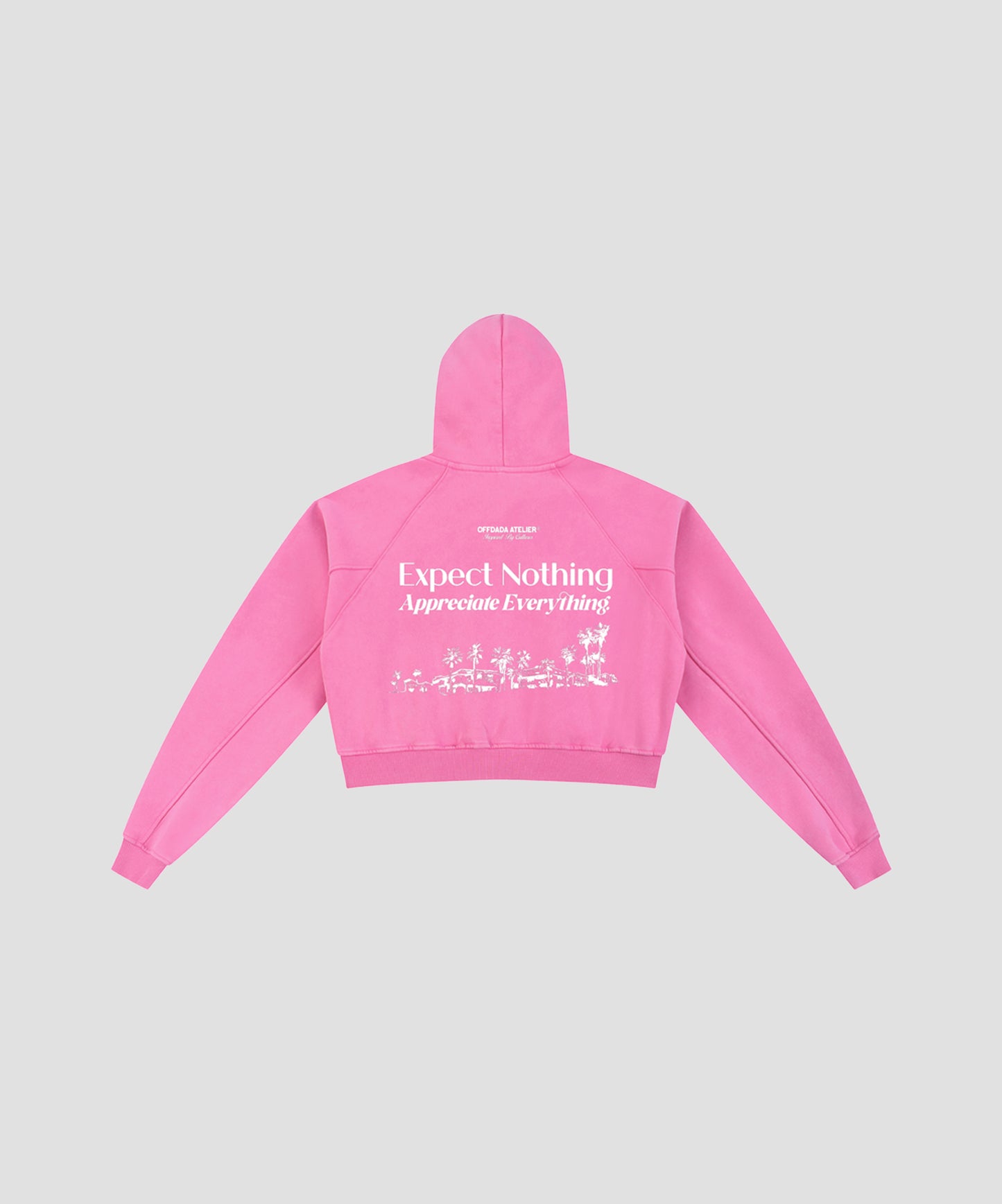 Offdada Snow Washed Cropped Hoodie in Pink