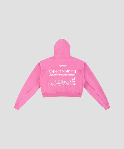 Offdada Snow Washed Cropped Hoodie in Pink