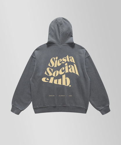 SIESTA SOCIAL CLUB HOODIE - Oversize Heavyweight Hoodie in Carbon Grey
