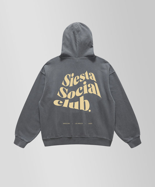 SIESTA SOCIAL CLUB HOODIE - Oversize Heavyweight Hoodie in Carbon Grey