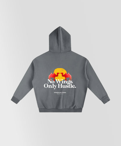 NO WINGS ONLY HUSTLE HOODIE IN GRAY