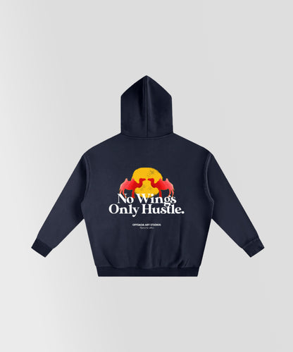 NO WINGS ONLY HUSTLE HOODIE IN NAVY BLUE