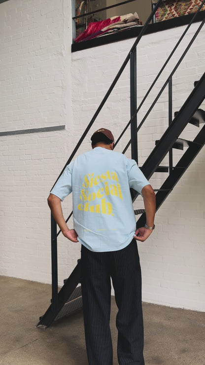 SIESTE SOCIAL CLUB TEE IN BABY BLUE