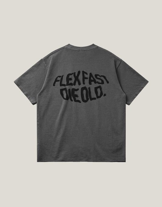 FLEX FAST. DIE OLD - Unisex Faded Raw Hem T-shirt in dark grey - Offdada Store