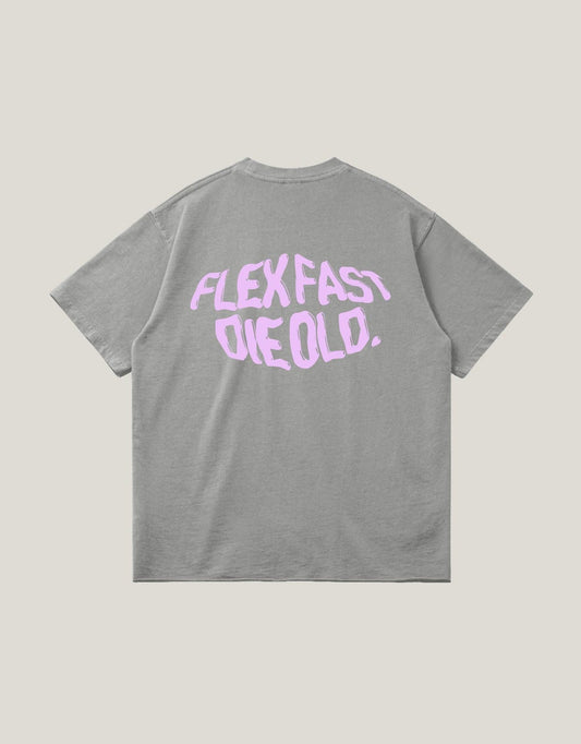 FLEX FAST. DIE OLD - Unisex Faded Raw Hem T-shirt in light grey - Offdada Store